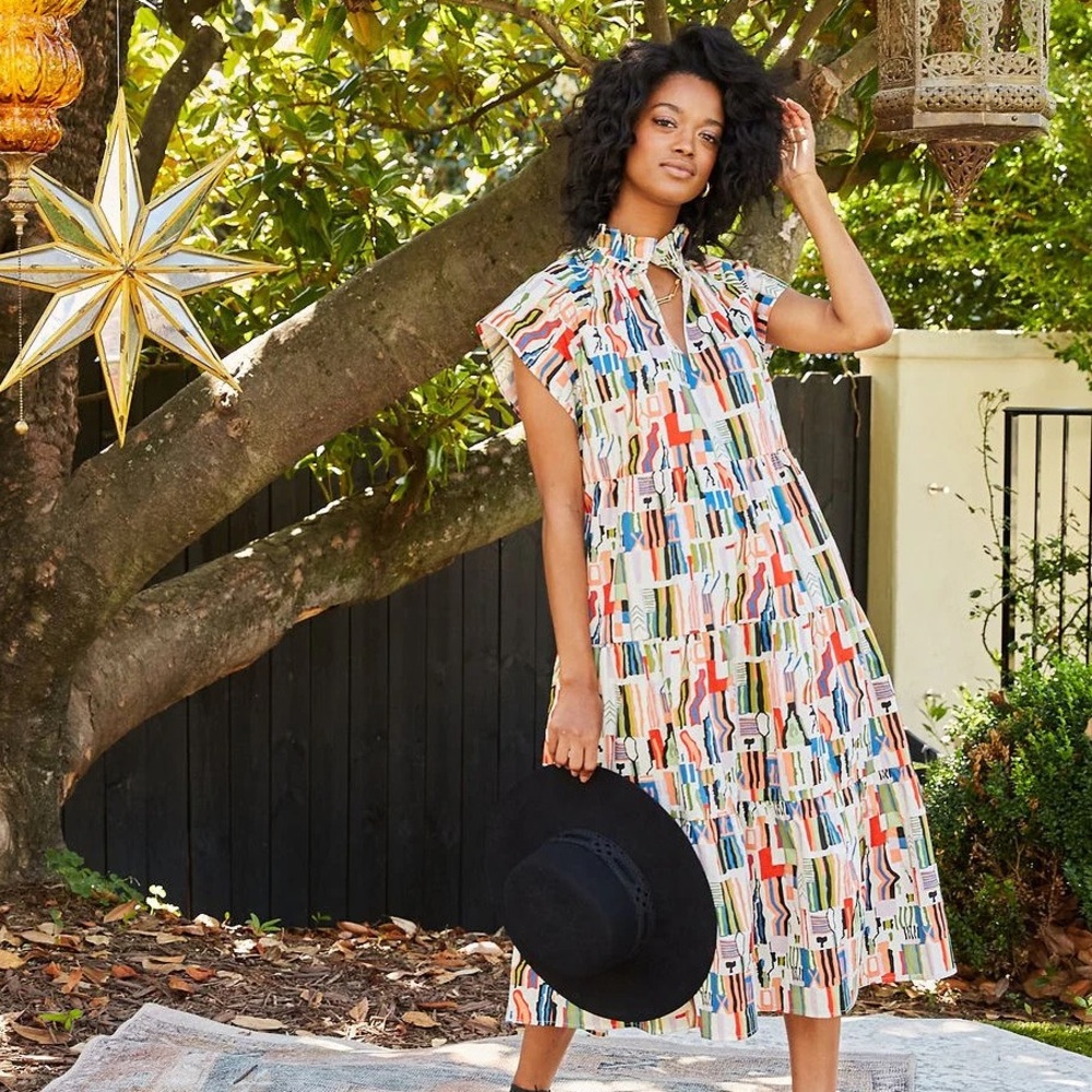 Crosby Mollie Burch Watts Midi Dress‎ Bazaar Colorful Print